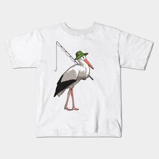 Stork at Fishing with Fishing rod Kids T-Shirt